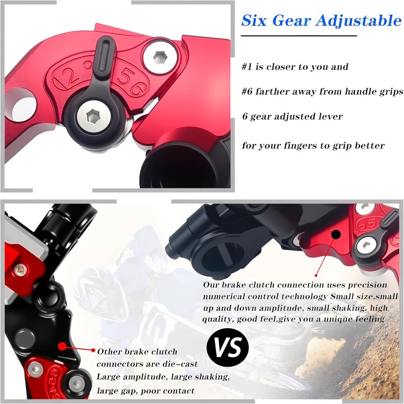 JXPANG Universal Motorcycle 7/8" 22mm Handlebar Brake Master Cylinder Clutch Lever CNC Left & Right Set Compatible with Harley Honda Kawasaki Suzuki Yamaha（ Piston Diameter 12.7mm (Red) - Image 3